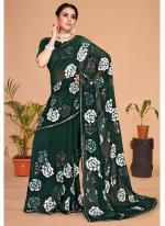 Georgette Bottle Green Wedding Wear Embroidery Work Saree